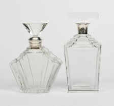 An Art Deco White & Hawkins silver mounted glass decanter and stopper, stepped, Odeon form with