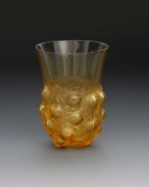 'Setubal' no.3180 a Lalique amber glass beaker designed by Rene Lalique, stencil R Lalique, 12.