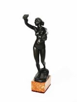 Franz Seifert (1866-1951) Female Dancer with Flowers, patinated bronze figure of a nude maiden, on