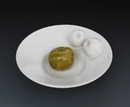 Φ Gordon Baldwin (born 1932) Untitled earthenware bowl with two apples, glazed white with a loose