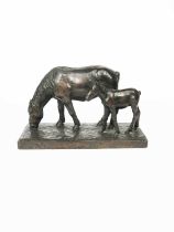 Φ Cyriel de Brauwer (1914-1989) Grazing Horse and Foal patinated bronze signed in the cast de