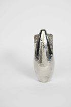 Jean Després (1889-1980) a Modernist pewter vase, bombe shaped with three fins, hammered finish,
