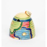 'Blue Chintz' a Clarice Cliff Fantasque Bizarre Beehive Honey pot and cover, painted in colours,