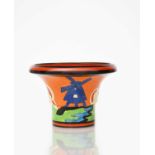 'Applique Windmill' a rare Clarice Cliff Bizarre Archaic vase, shape no.373, painted in colours