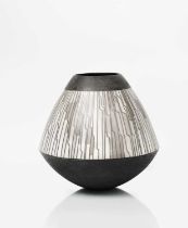 Φ Ashraf Hanna (born 1967) angular vessel with white naked raku burnished band, incised signature