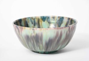 Reginald Fairfax Wells (1877-1951) a Coldrum Pottery bowl, covered in a streaked turquoise, blue and