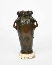 Edmond Moreau-Sauve (1881-1914) Art Nouveau bronze vase, twin-handled patinated bronze vase cast