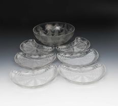 'Pissenlit' no.3215 a Lalique clear and frosted glass bowl and six crescent plates designed by