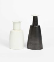 Prue Venables (born 1954) a porcelain bottle vase, tapering, shouldered form with flaring rim,