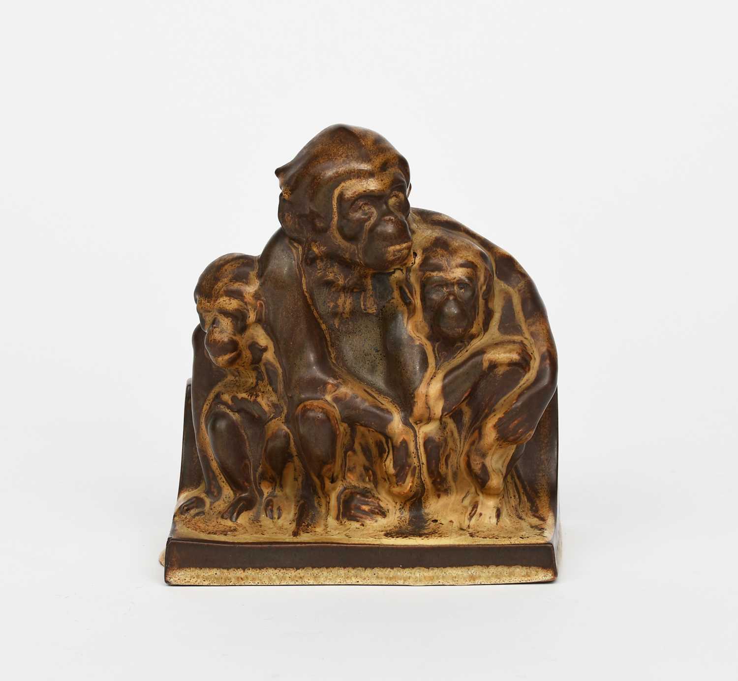 A Carter Stabler & Adams Poole Pottery Three Wise Monkeys book end designed by Hugh Llewellyn,