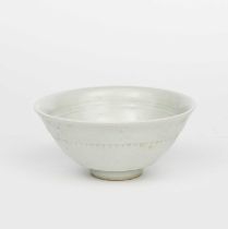 Richard Batterham (1936-2021) a porcelain footed bowl with chatter band, covered in a pale ash