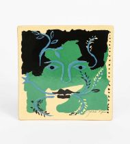 A Fulham Pottery Summer tile designed by John Piper, printed in green, black and blue with a