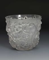 'Avallon' no.986 a Lalique clear and frosted glass vase designed by Rene Lalique, stencil R