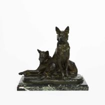 Louis Riche (1877-1949) Hors Concours (Without Equal), patinated bronze model of two Alsatian dogs