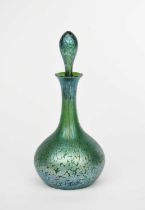 A Loetz Papillon glass decanter and stopper, ovoid body with cylindrical neck and flaring rim,
