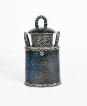 Φ Walter Keeler (born 1942) a salt-glaze stoneware storage jar and cover, covered in a blue glaze