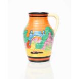'Applique Avignon' a Clarice Cliff Bizarre single-handled Lotus jug, painted in colours between