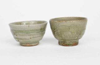 Jim Malone (born 1946) an Ainstable Pottery stoneware footed bowl or chawan, incised with grasses,