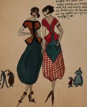 Φ Dorte Clara Dodo Burgner (1907-1998) Two ladies watercolour on paper of two young ladies