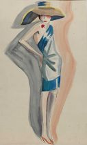 Φ Dorte Clara Dodo Burgner (1907-1998) Young lady in a broad rimmed hat watercolour on paper,