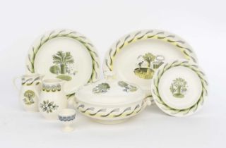 A Wedgwood Pottery Garden part service designed by Eric Ravilious, printed with vignette on yellow