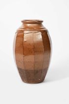 Richard Batterham (1936-2021) a medium cut-sided stoneware lily jar, covered in a light brown salt-