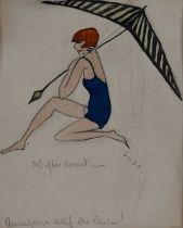 Φ Dorte Clara Dodo Burgner (1907-1998) Woman With A Parasol watercolour on paper with pencil, signed