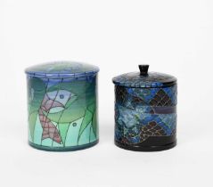 'Fish' a Dennis China Works preserve pot and cover designed by Sally Tuffin, dated 2005, painted