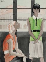 Φ Dorte Clara Dodo Burgner (1907-1998) Girls, 1929 watercolour on paper, design of two young,