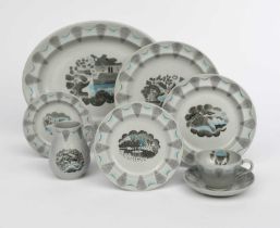 'Travel' a Wedgwood Pottery part dinner service designed by Eric Ravilious, printed with travel