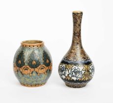 A Boch Freres Keramis Gres stoneware vase, model D.622, ovoid with cylindrical neck, painted with