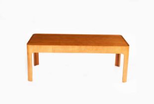 A Tendo Mokko beech plywood and Japanese elm veneer table designed by Isamu Kenmochi, rounded,