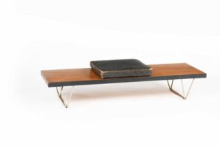 A Stag Cabinet Company S Range long bench designed by John and Syliva Reid, rectangular teak top