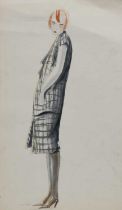 Φ Dorte Clara Dodo Burgner (1907-1998) Lady in a Chequered suit, watercolour on paper fashion