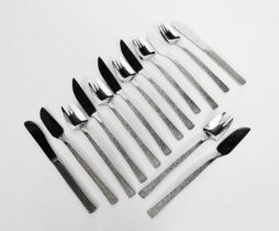A Viners Studio stainless steel canteen of cutlery designed by Gerald Benney, comprising; six dinner
