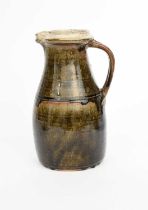 Richard Batterham (1936-2021) a tall stoneware jug, glazed with ash rim and interior, the exterior