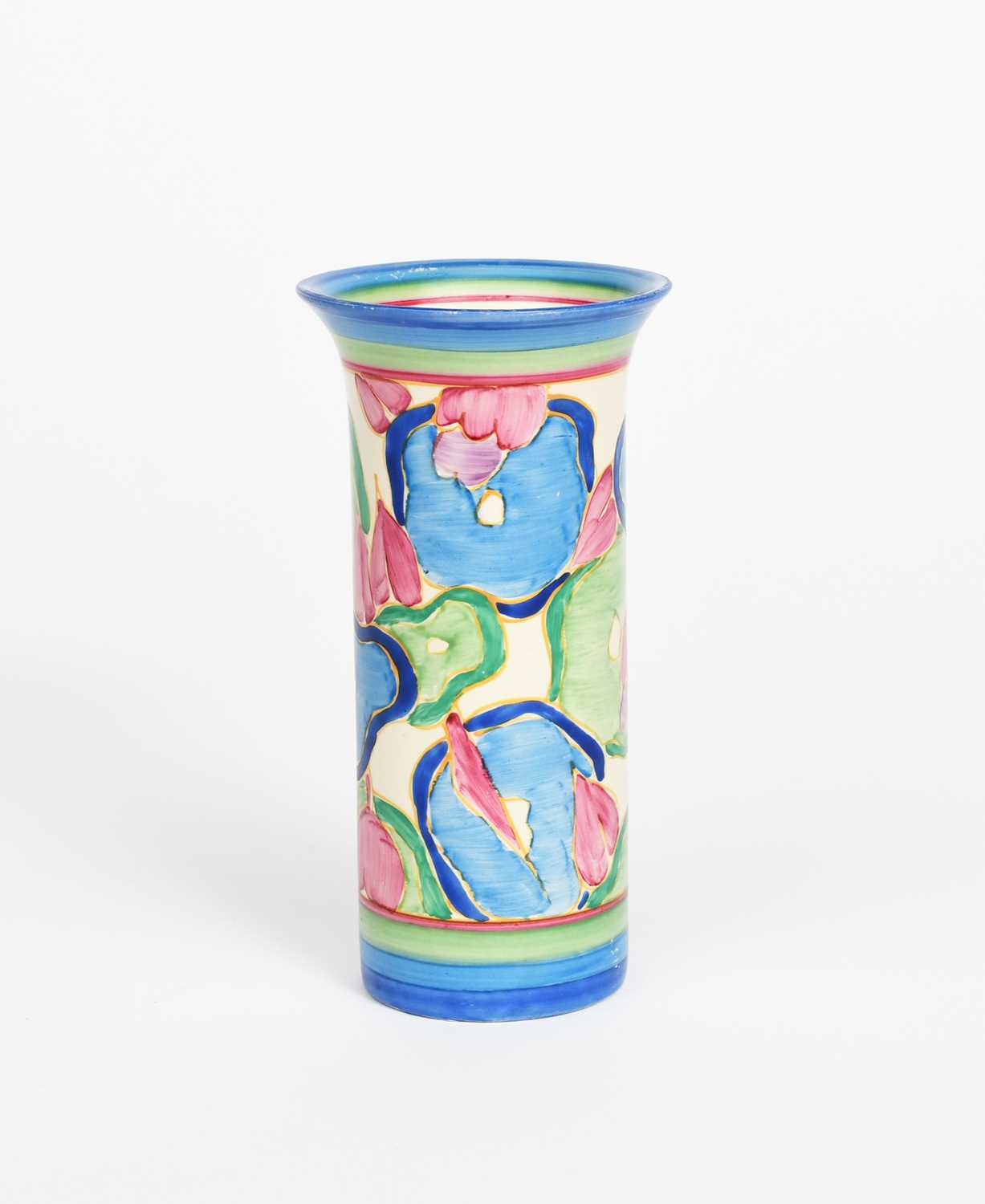 'Blue Chintz' a Clarice Cliff Fantasque Bizarre vase, shape no. 196, painted in colours printed