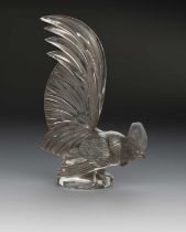 'Coq Nain' no.1135 a Lalique clear and frosted glass car mascot designed by Rene Lalique, with