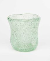 A Daum Nancy glass vase, fluted, flaring thick pale green glass with air bubble inclusions, etched