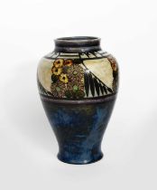 A large Art Nouveau Royal Doulton stoneware baluster vase by Margaret E Thompson, painted with a