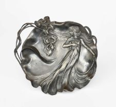 An Art Nouveau WMF pewter tray, model no.290, pierced and cast in low relief with an Art Nouveau