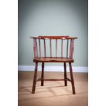 A GEORGE III PAINTED STICK BACK WINSDOR ARMCHAIR POSSIBLY WEST COUNTRY, C.1800 in ash and elm,