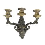 A PAIR OF FRENCH CHARLES X BRONZE THREE BRANCH WALL LIGHTS EARLY 19TH CENTURY the gilt bronze urn