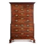 AN EARLY GEORGE III MAHOGANY SECRETAIRE CHEST ON CHEST C.1770 with a dentil cornice above two