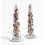 A PAIR OF FRENCH "FEU DU DIABLE" OR DEVIL'S FIRE GLASS TOWERS LATE 19TH CENTURY each of conical