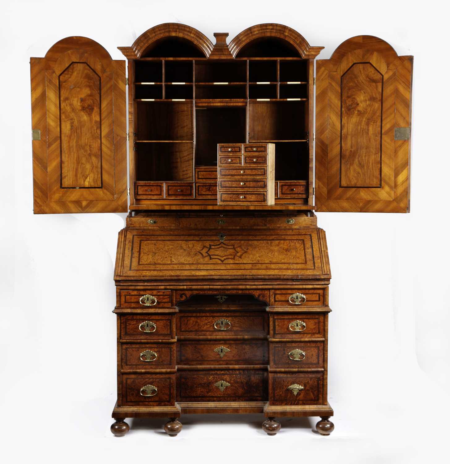 A NORTH EUROPEAN FIELD MAPLE AND WALNUT BUREAU BOOKCASE POSSIBLY SWEDISH, 18TH CENTURY AND LATER - Image 2 of 4