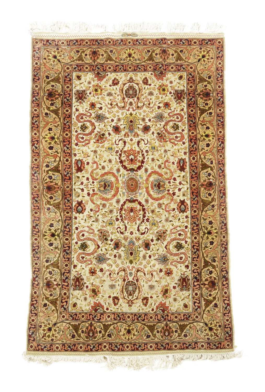 A FINE SILK AND METAL THREAD HEREKE RUG NORTH WEST ANATOLIA, C.1960 the pale celadon field with