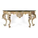 A ROCOCO CARVED WALNUT CONSOLE TABLE POSSIBLY GERMAN OR ITALIAN, 18TH CENTURY AND LATER the later
