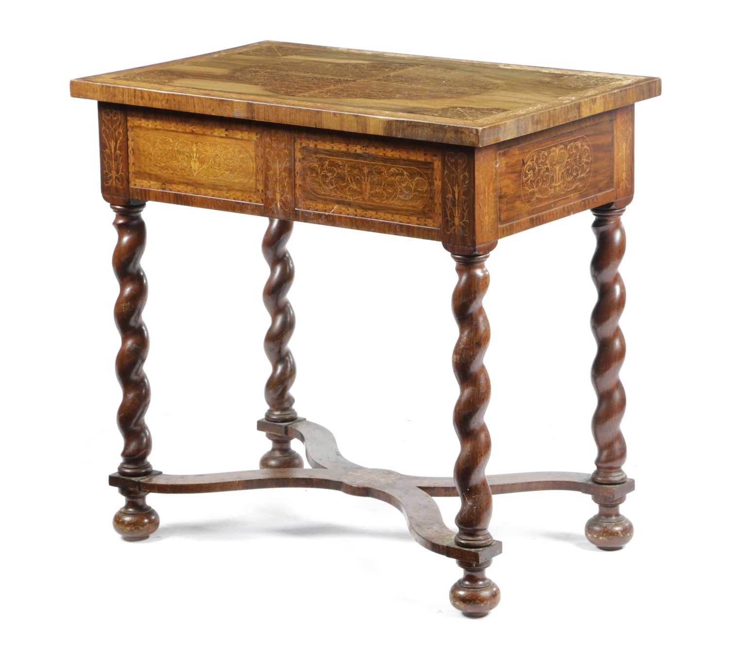 A WALNUT AND SEAWEED MARQUETRY SIDE TABLE IN WILLAM AND MARY STYLE, 19TH CENTURY the top inlaid with