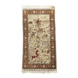 A MODERN SILK HUNTING RUG PROBABLY KAYSERI, CENTRAL ANATOLIA, C.1970 the ivory field depicting a